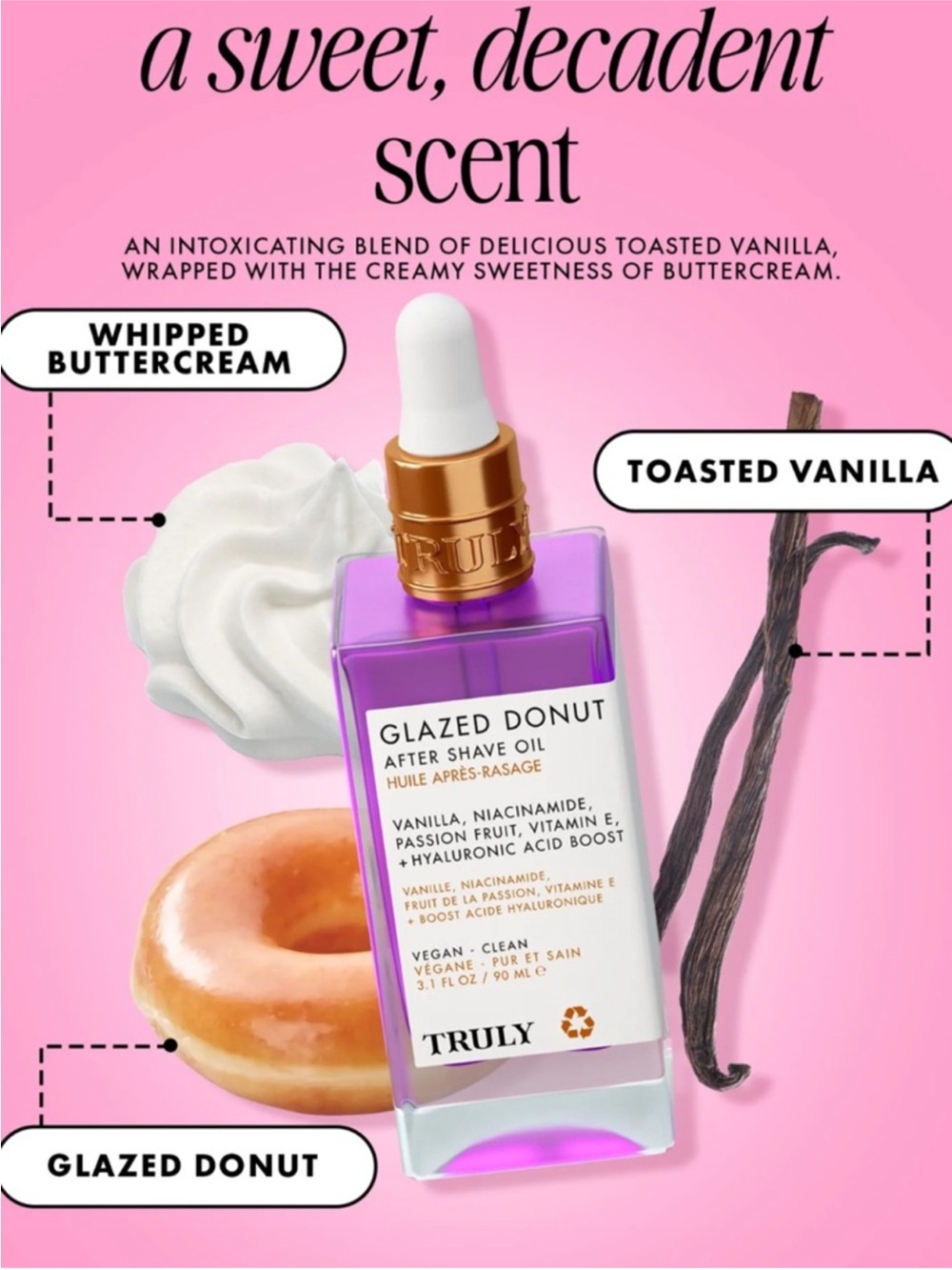 TRULY Glazed Donut After Shave Oil — Purple and Gold Accents